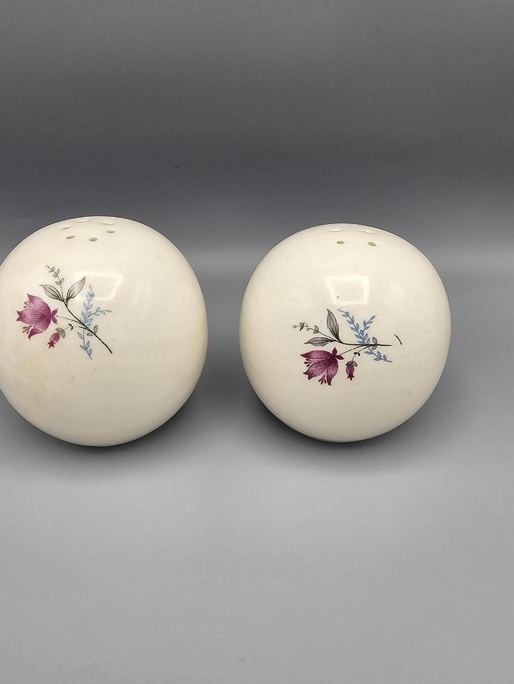 Vintage Cream Ceramic Floral Salt and Pepper Shakers Pair